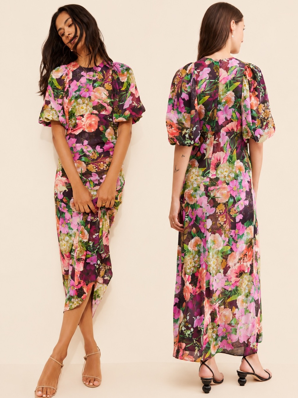 Kachel Anthropologie Eloise Floral Puff Sleeve Maxi Dress Size 4